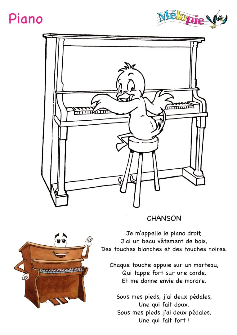 Avec notre dessin du piano votre enfant va pouvoir colorier cet instrument de musique Gr¢ce   Mélopie il découvrira également ment on en joue assis